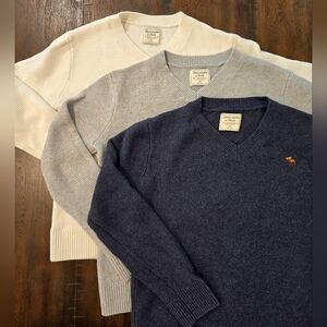 Men's V-Neck Sweater Set - Navy, Gray, and Cream